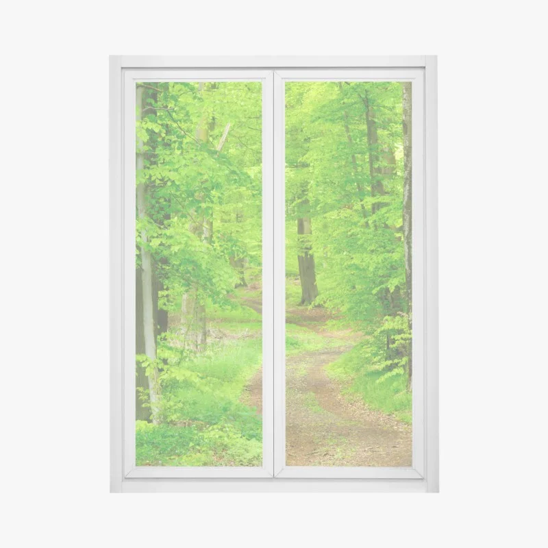 Window decal serene forest path in spring