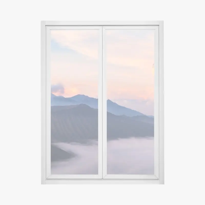Window decal hot air balloon over misty mountains