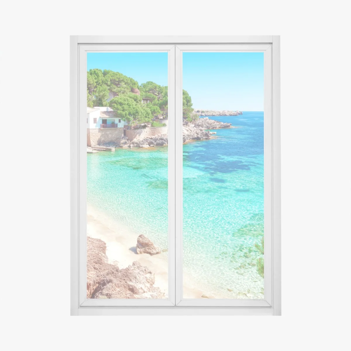 Window decal tranquil Mediterranean cove with turquoise waters • Wallissimo® Window decal tranquil Mediterranean cove with turquoise waters • Wallissimo®
