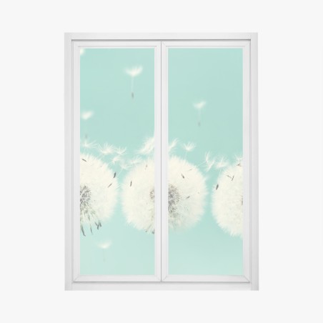 Window decal three dandelion puffballs on turquoise background • Wallissimo®