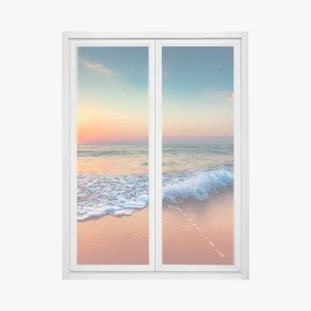 Window decal golden sunrise over the tranquil sea • Wallissimo®