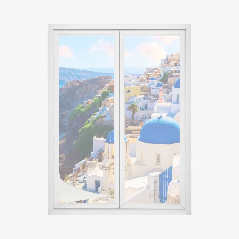 Window decal Santorini blue domes and white houses