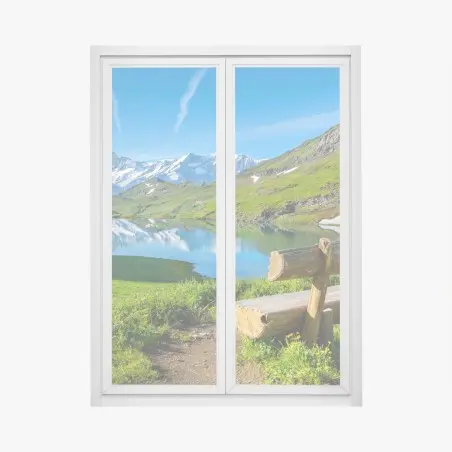 Window decal alpine lake with wooden bench • Wallissimo®