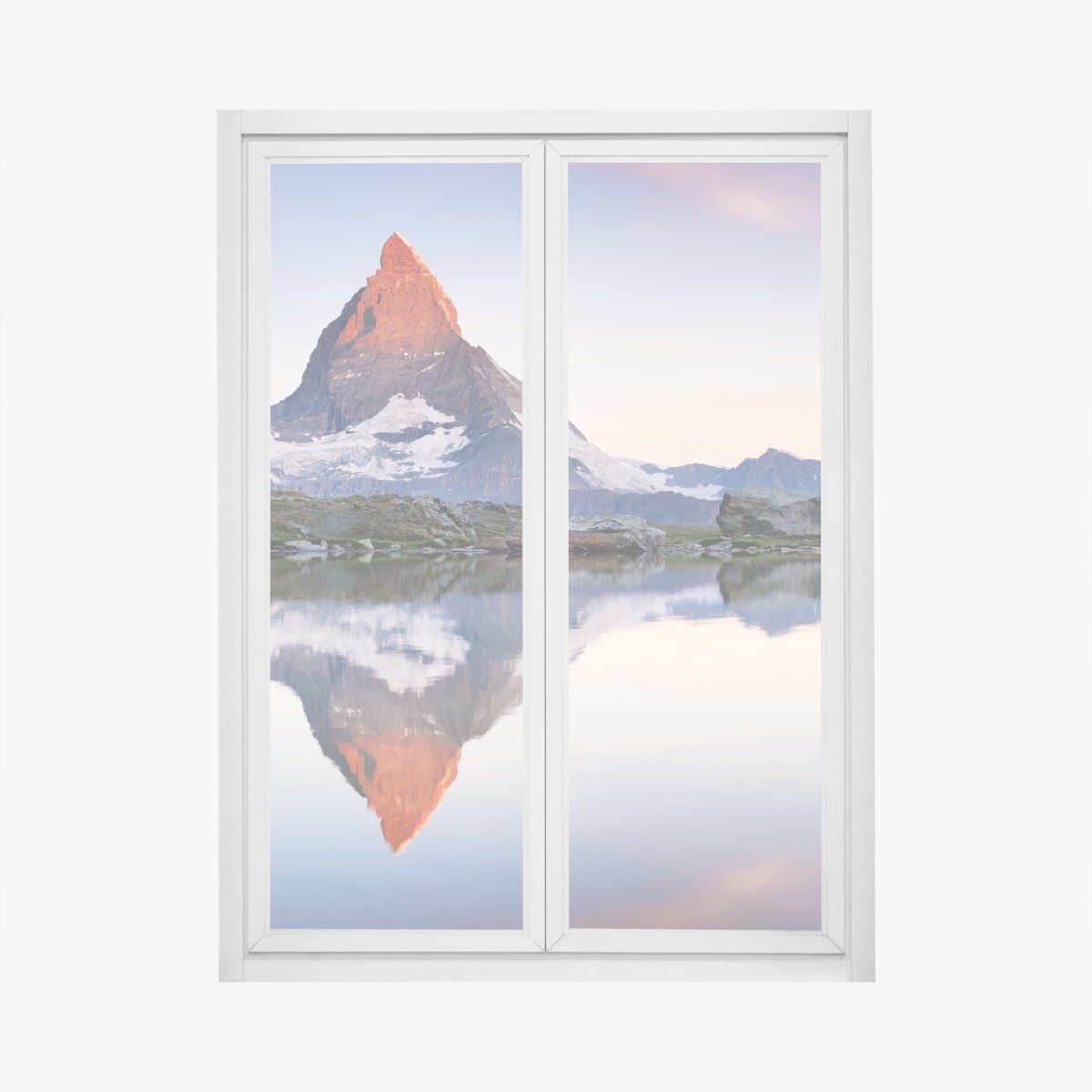 Window decal Matterhorn sunrise reflection over alpine lake • Wallissimo® Window decal Matterhorn sunrise reflection over alpine lake • Wallissimo®