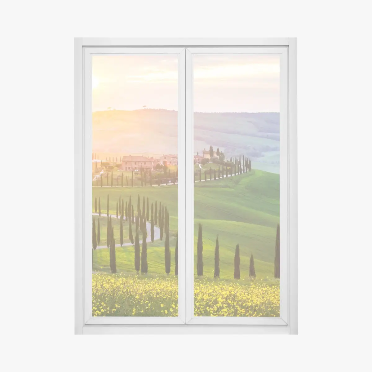 Window decal sunrise over rolling hills in Tuscany • Wallissimo®