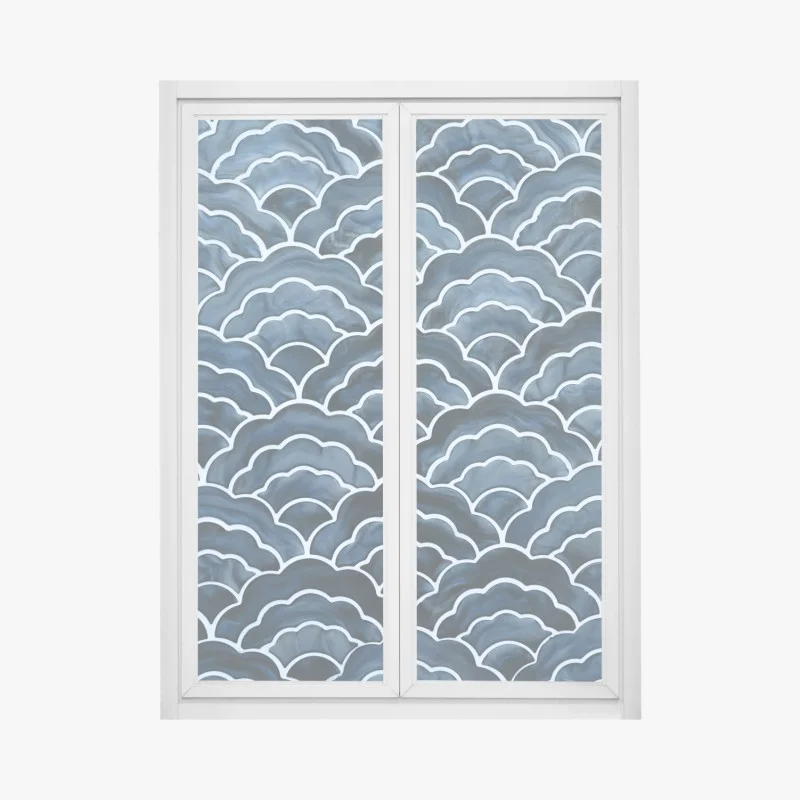 Window decal japanese blue wave pattern