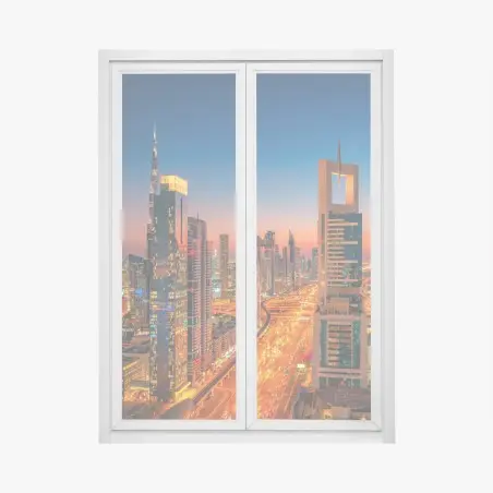 Window decal Dubai skyline at dusk • Wallissimo®