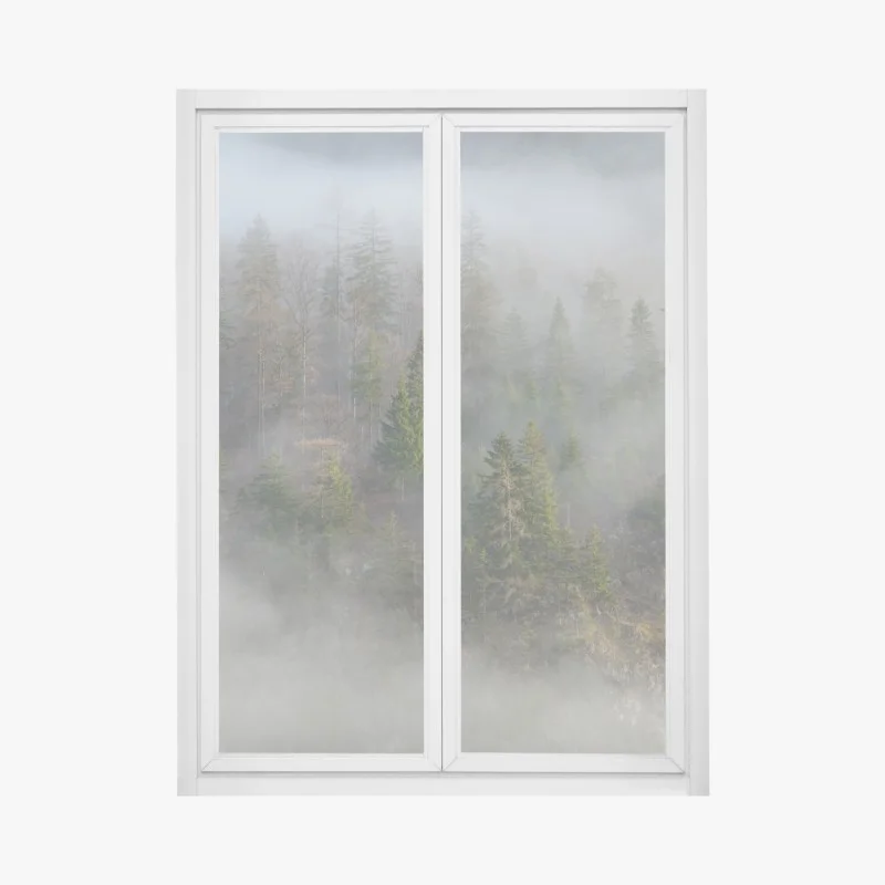 Window decal misty mountain forest