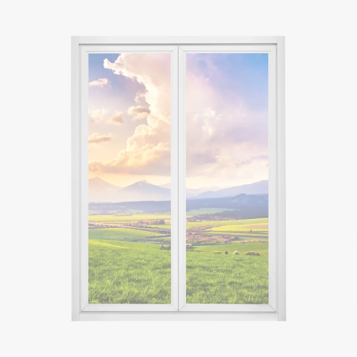 Window decal spring mountain valley panorama, Tatras Slovakia ⁕ Wallissimo® Window decal spring mountain valley panorama, Tatras Slovakia ⁕ Wallissimo®