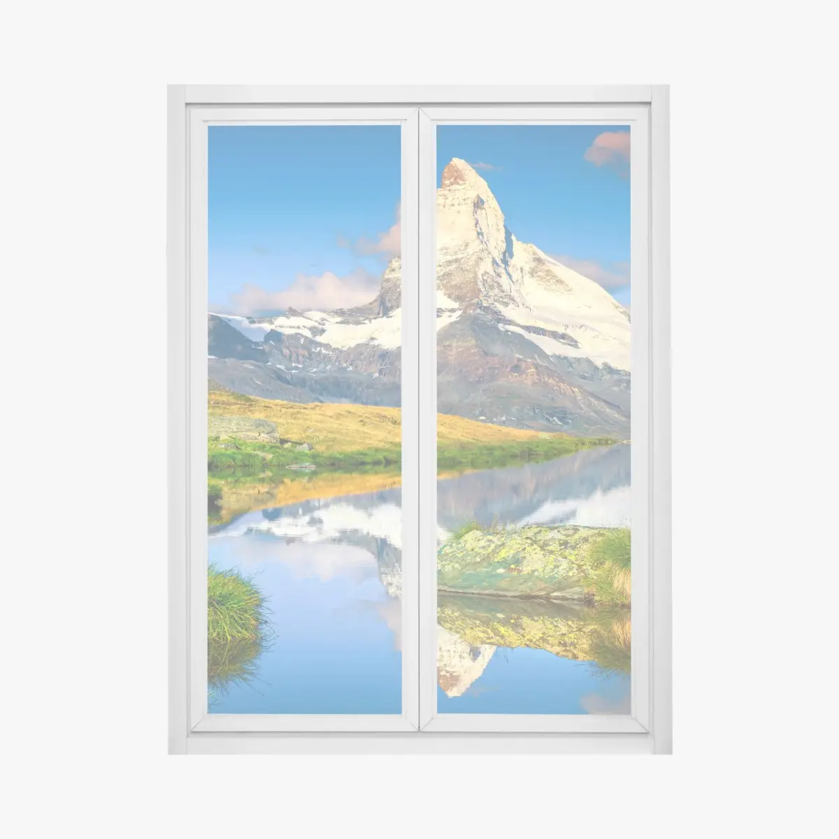 Window decal majestic Matterhorn reflected in alpine lake • Wallissimo® Window decal majestic Matterhorn reflected in alpine lake • Wallissimo®