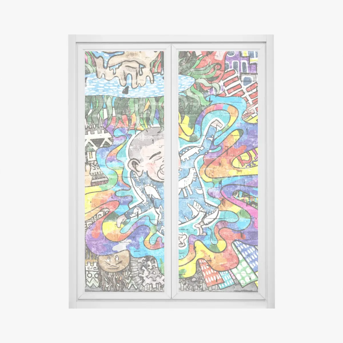 Window decal colorful graffiti mural with dreaming child • Wallissimo® Window decal colorful graffiti mural with dreaming child • Wallissimo®