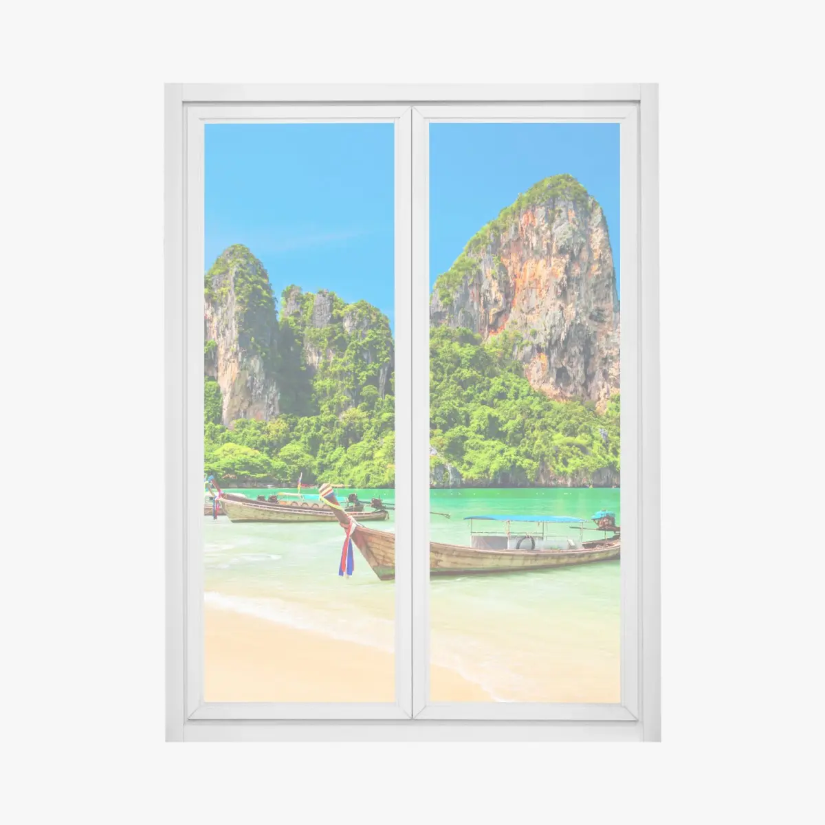 Window decal longtail boats at a tropical beach, Thailand • Wallissimo® Window decal longtail boats at a tropical beach, Thailand • Wallissimo®