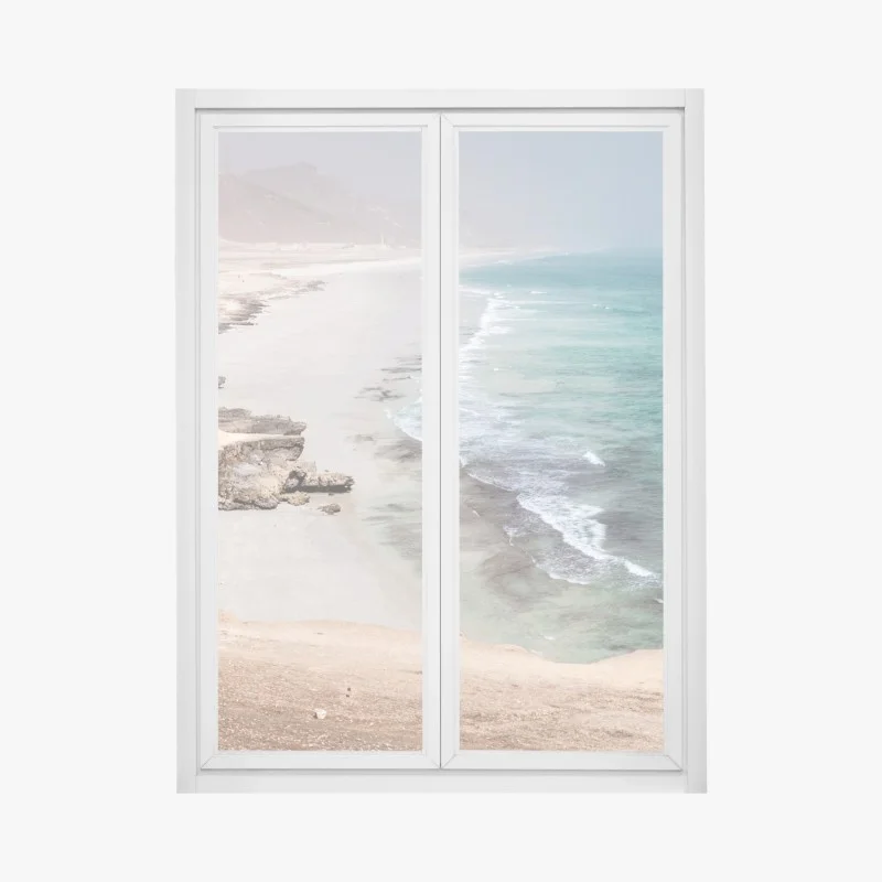 Window decal serene turquoise coastline over desert cliffs