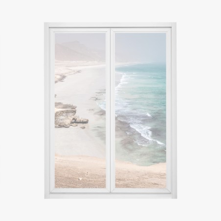 Window decal serene turquoise coastline over desert cliffs • Wallissimo®