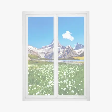Window decal alpine mountain lake with wildflower meadow • Wallissimo®