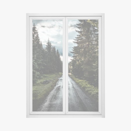 Window decal forest road through misty pines • Wallissimo®