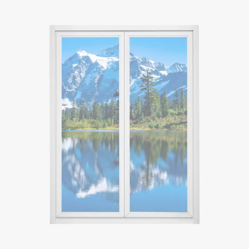 Window decal majestic mountain reflection over alpine lake