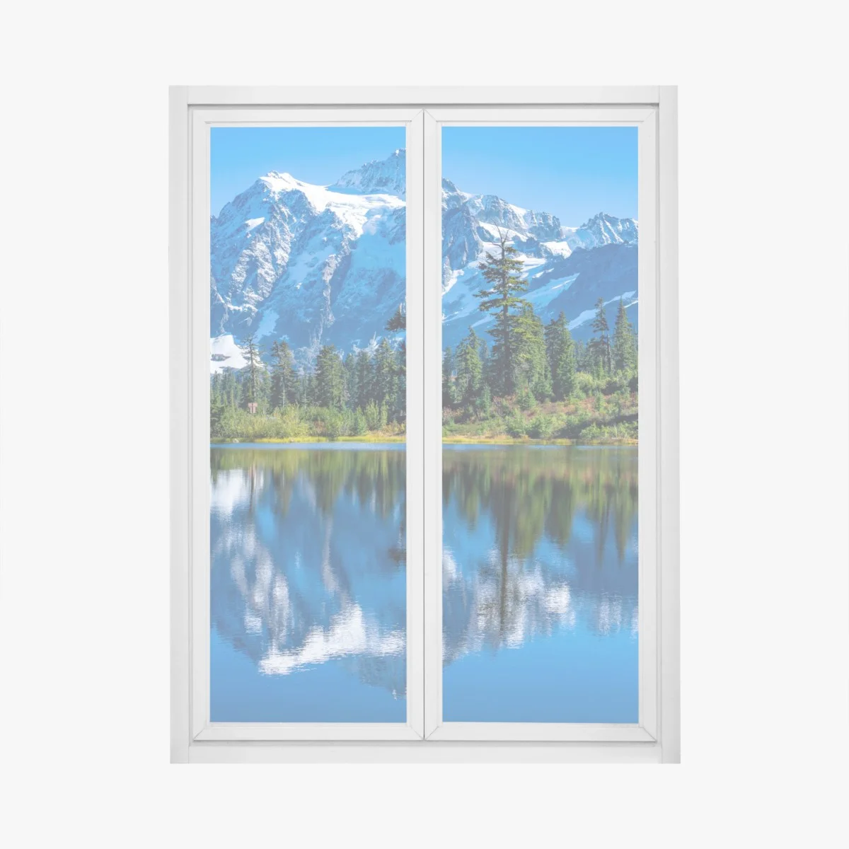 Window decal majestic mountain reflection over alpine lake • Wallissimo® Window decal majestic mountain reflection over alpine lake • Wallissimo®