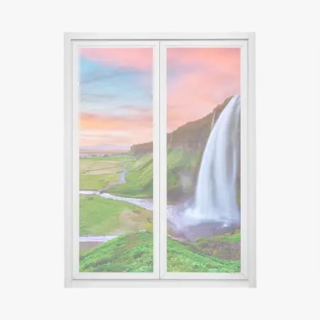 Window decal Seljalandsfoss waterfall at sunset • Wallissimo®