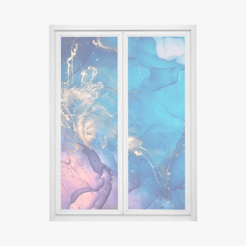 Window decal ocean blue marble alcohol ink abstract