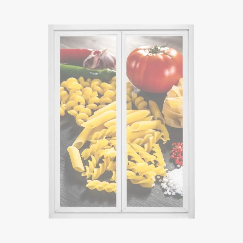 Window decal assorted dry pasta and fresh ingredients