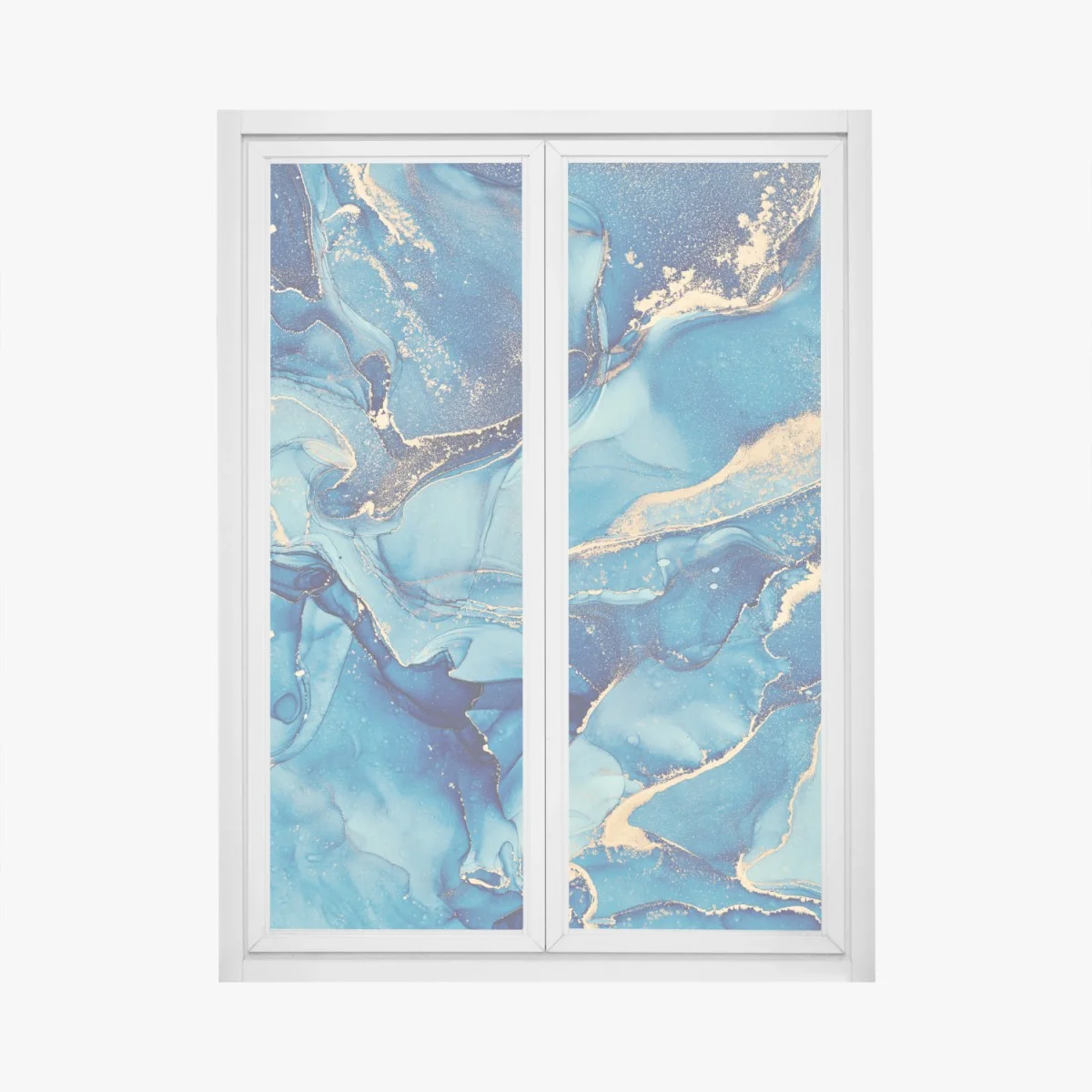 Window decal ocean blue and gold fluid abstract • Wallissimo® Window decal ocean blue and gold fluid abstract • Wallissimo®