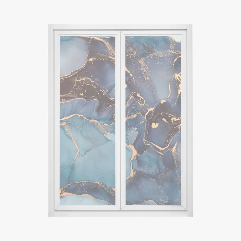 Window decal deep ocean blues with gold veins