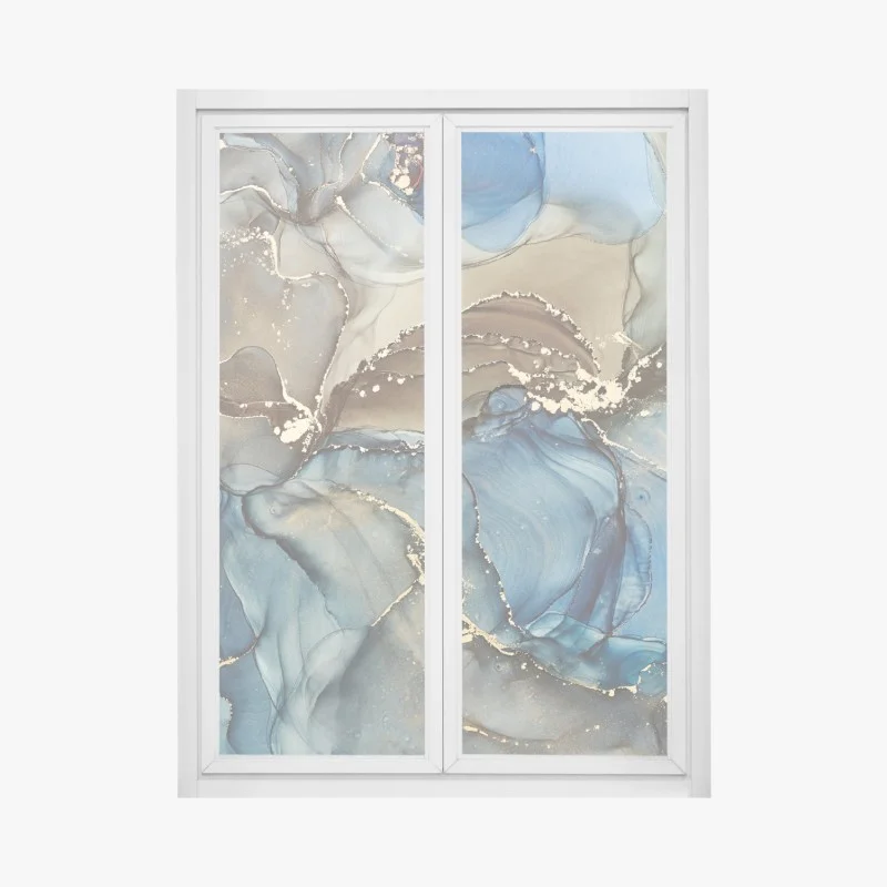 Window decal blue and gold fluid abstract