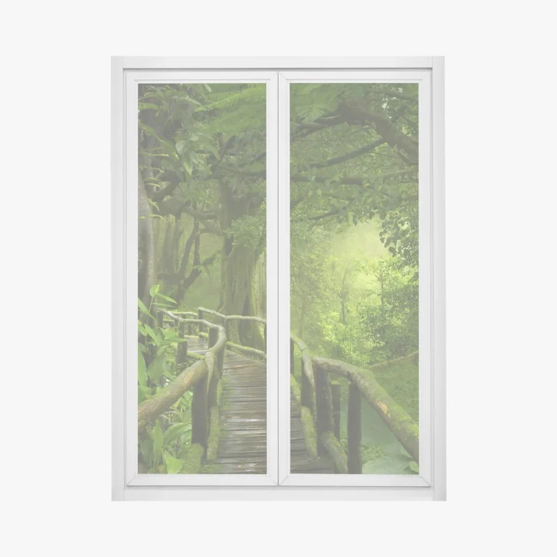 Window decal misty tropical jungle boardwalk