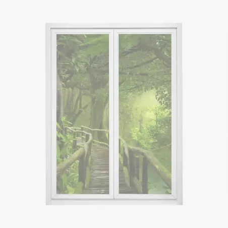 Window decal misty tropical jungle boardwalk • Wallissimo®