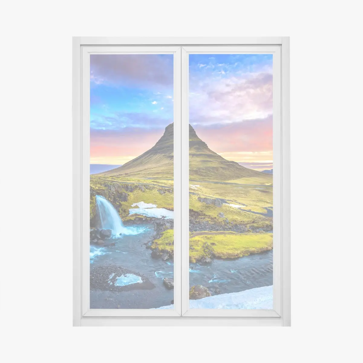 Window decal Kirkjufell sunrise mountain vista • Wallissimo® Window decal Kirkjufell sunrise mountain vista • Wallissimo®