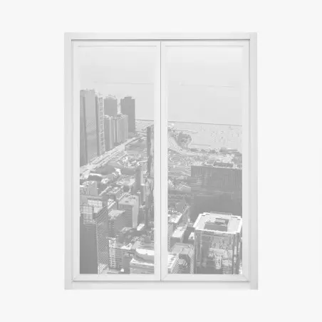 Window decal black and white city skyline over lake • Wallissimo®