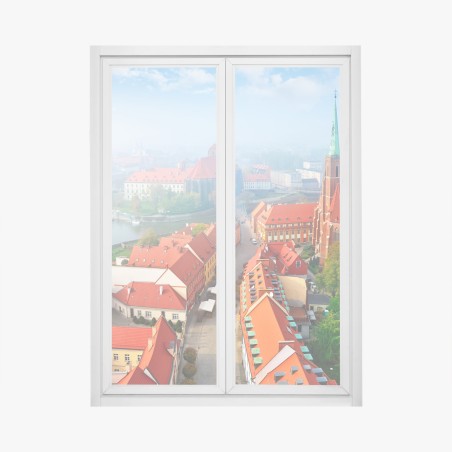 Window decal misty european cityscape with red rooftops • Wallissimo®