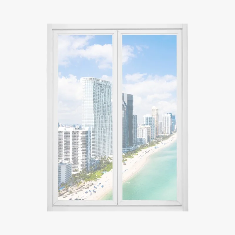 Window decal turquoise beachfront skyline