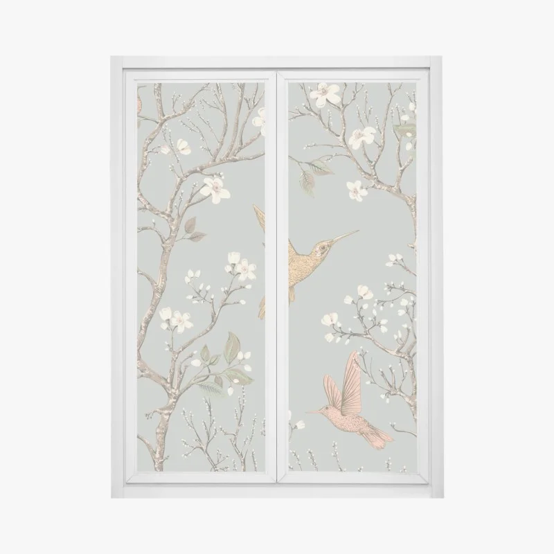 Window decal vintage hummingbird blossom pattern