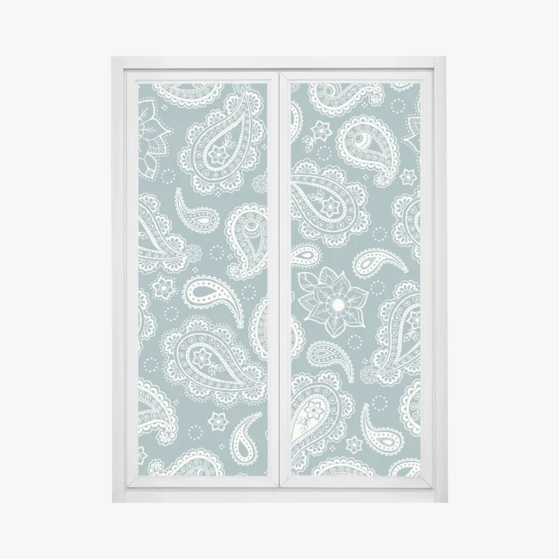 Window decal teal paisley ornamental pattern