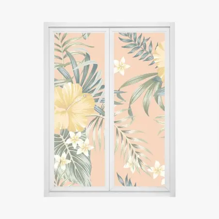Window decal tropical hibiscus floral pattern on peach background • Wallissimo®