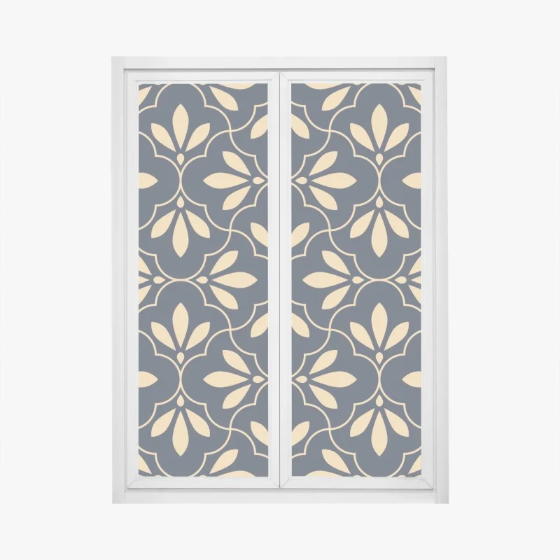Window decal navy and beige ornamental pattern