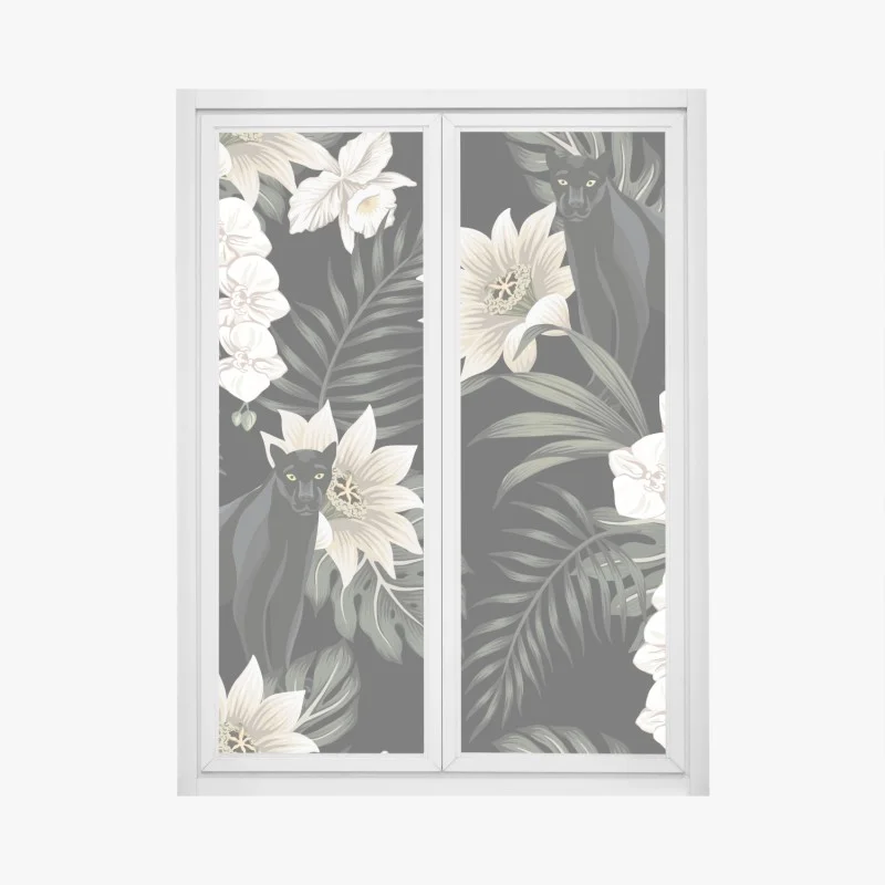Window decal nocturnal panther botanical print