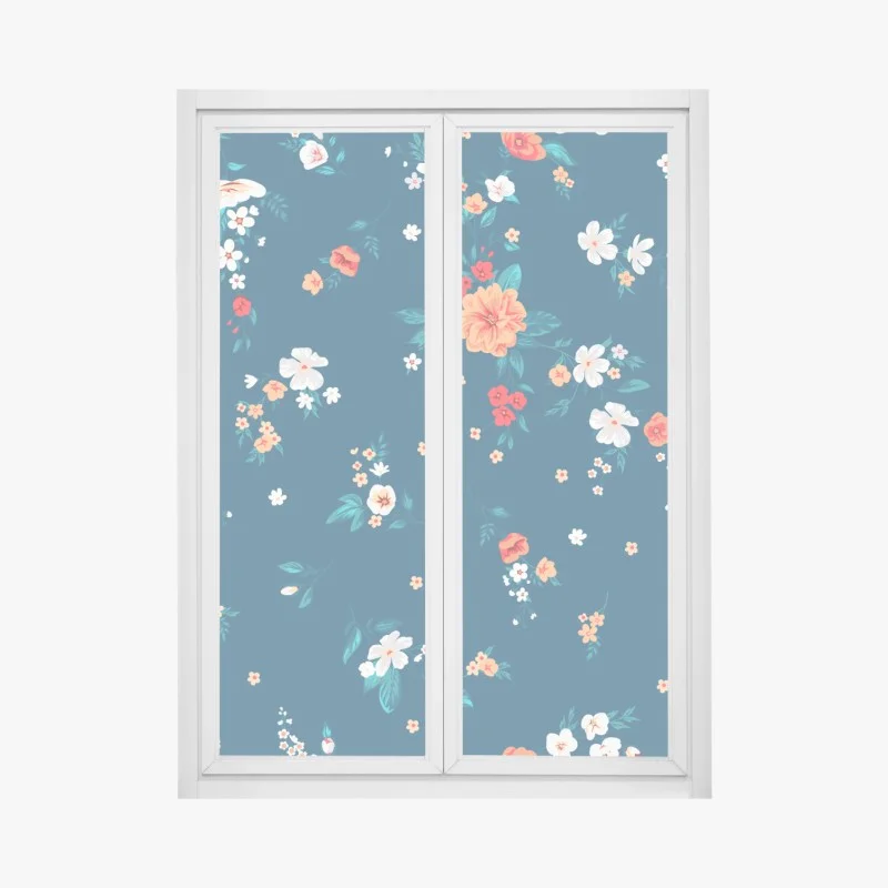 Window decal delicate scattered floral pattern on deep teal