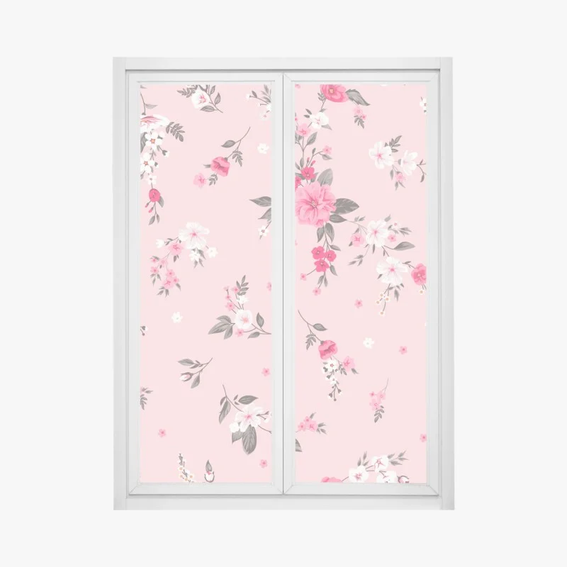 Window decal delicate pink floral pattern