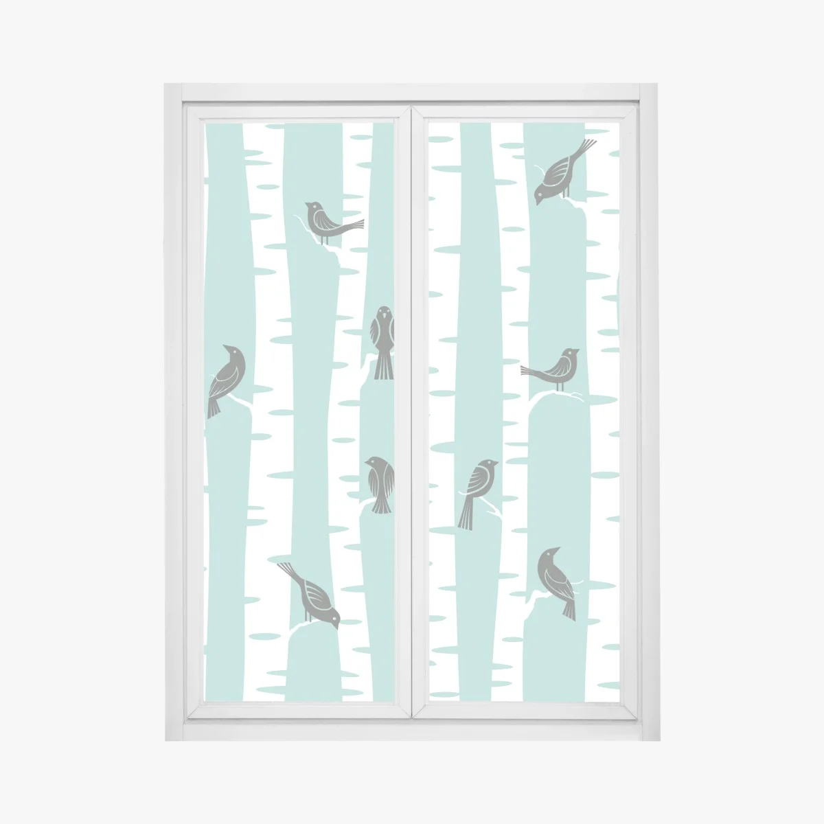 Window decal turquoise birch forest with birds • Wallissimo® Window decal turquoise birch forest with birds • Wallissimo®