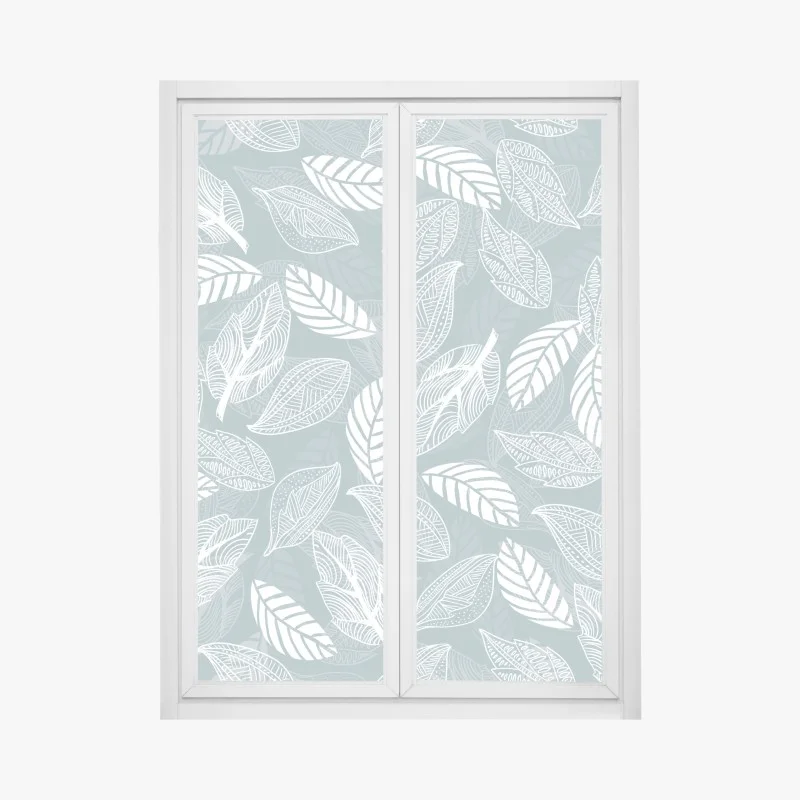 Window decal hand-drawn leaf pattern on teal background