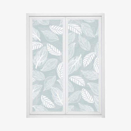 Window decal hand-drawn leaf pattern on teal background • Wallissimo®