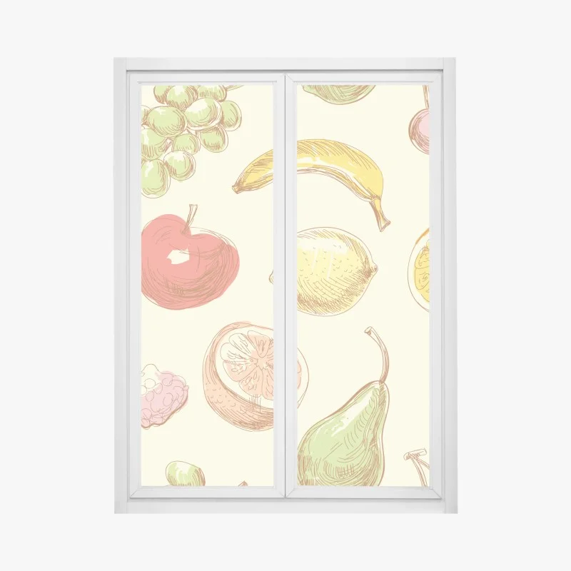 Window decal hand-drawn pastel fruit pattern