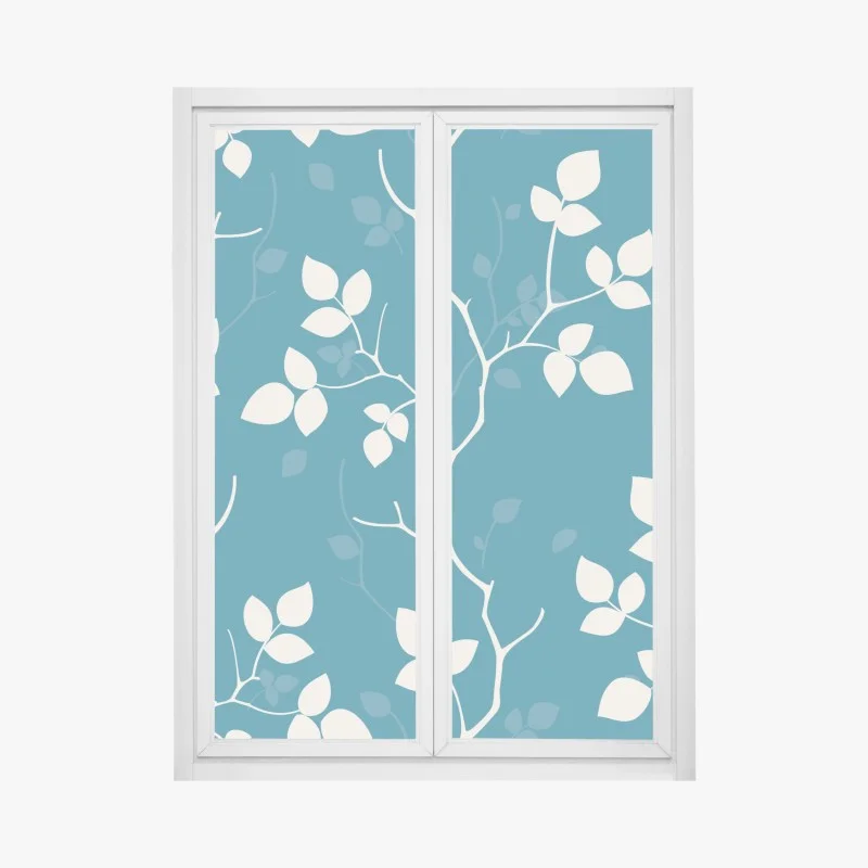 Window decal turquoise botanical leaf pattern