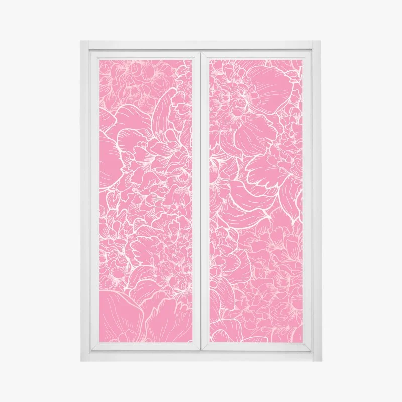 Window decal vibrant pink peony floral pattern