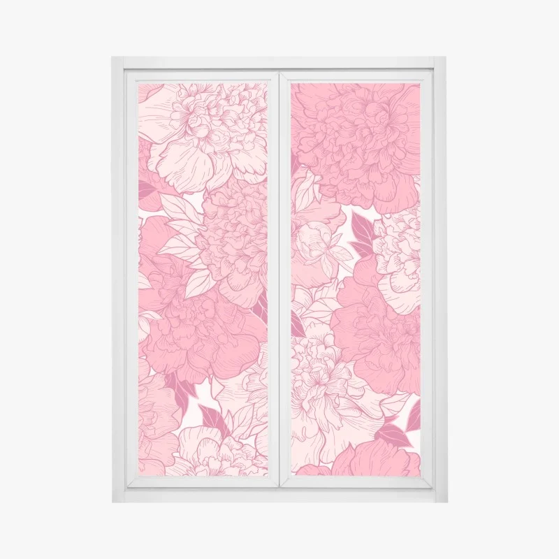 Window decal pink peony floral pattern