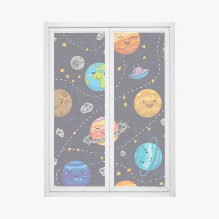 Window decal smiling planets in playful space pattern • Wallissimo®