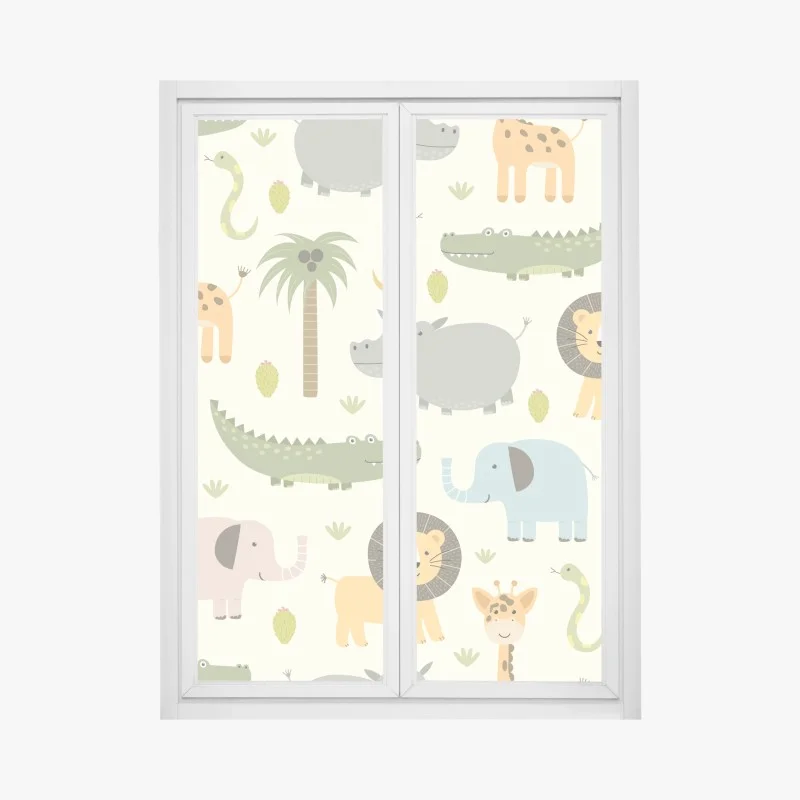 Window decal pastel safari animals pattern